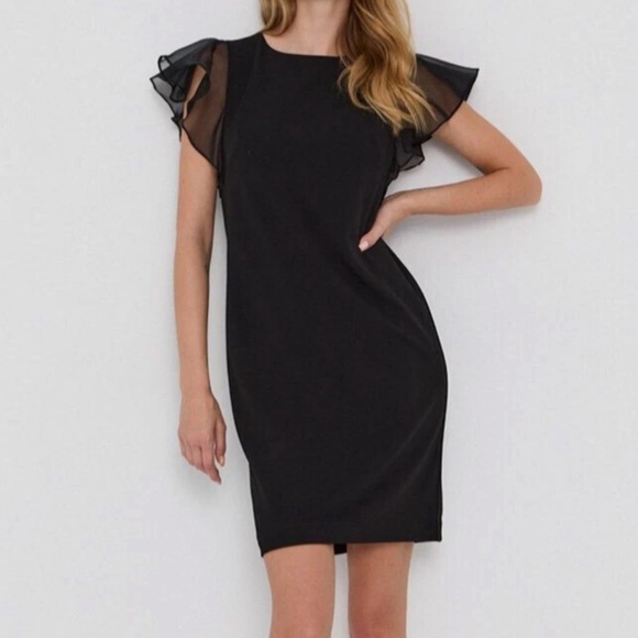 Ralph Lauren • Crepe Flutter-Sleeve Dress in Black - Picture 1 of 8